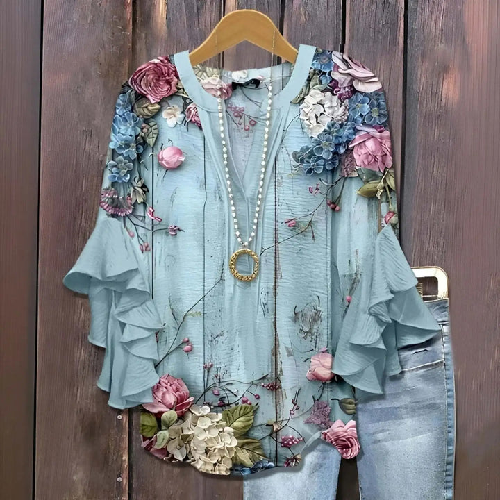 Dame Boheme Bluse med Flæseærmer – Afslappet Komfort og Stil