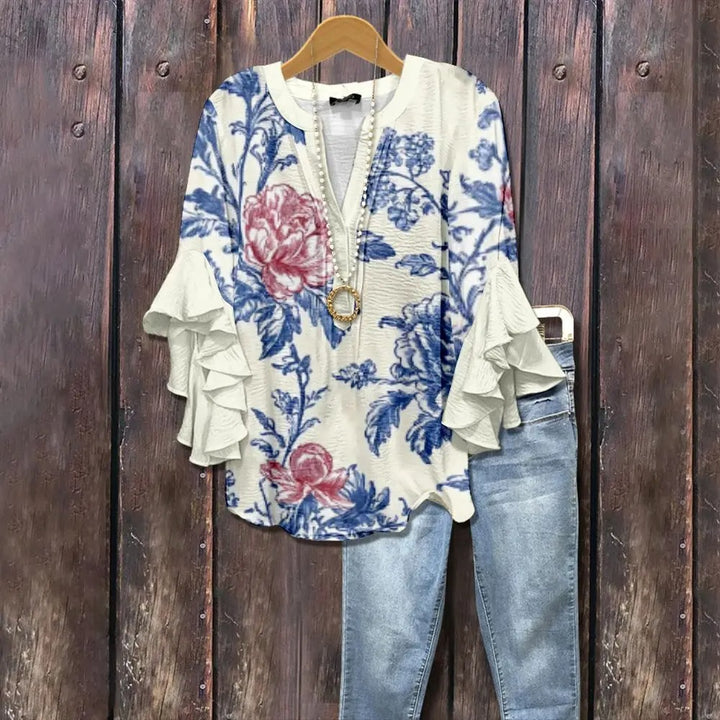 Dame Boheme Bluse med Flæseærmer – Afslappet Komfort og Stil