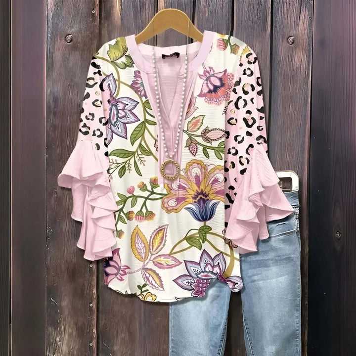 Dame Boheme Bluse med Flæseærmer – Afslappet Komfort og Stil