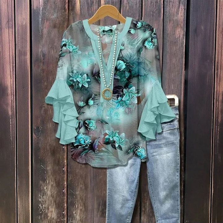 Dame Boheme Bluse med Flæseærmer – Afslappet Komfort og Stil