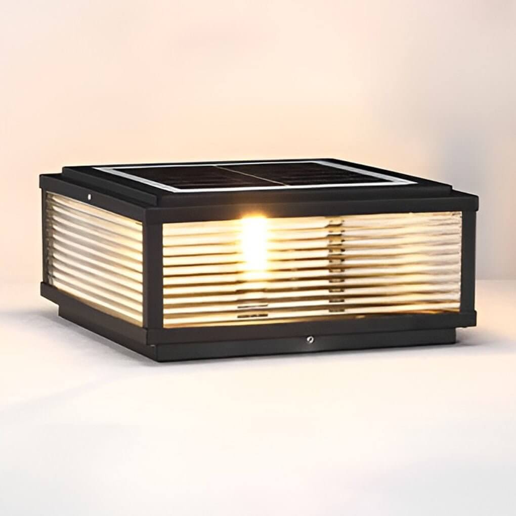 Udendørs LED Søjlelampe i Ribbet Glas - Sort