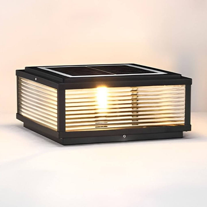 Udendørs LED Søjlelampe i Ribbet Glas - Sort