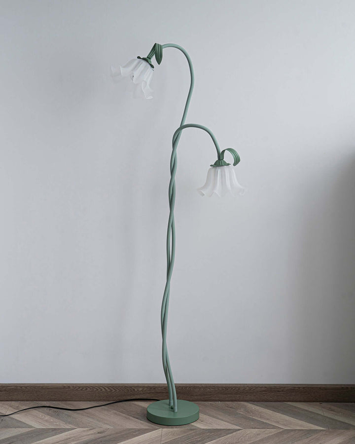 Elegant Blomster Gulvlampe i Mat Grøn