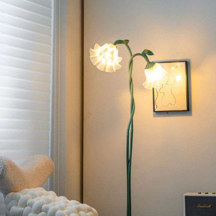 Elegant Blomster Gulvlampe i Mat Grøn