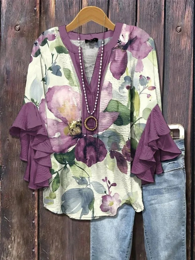 Dame Boheme Bluse med Flæseærmer – Afslappet Komfort og Stil