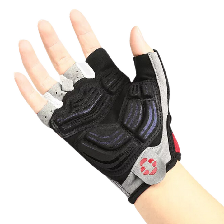 3D gel cykelhandsker med ergonomisk greb og åndbart mesh-stof, optimeret til stødabsorbering og komfort.