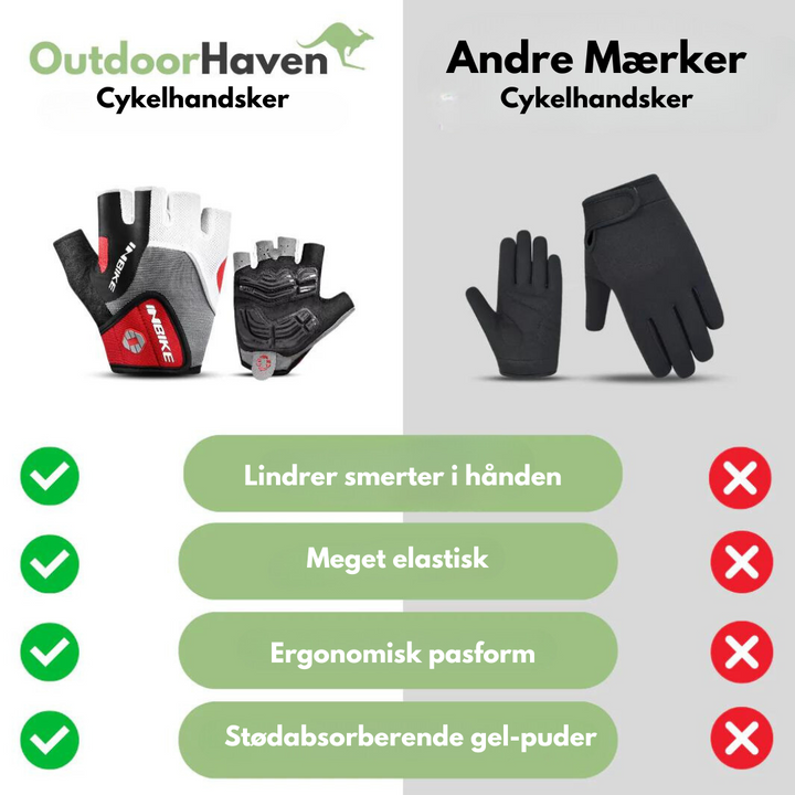 3D gel cykelhandsker med ergonomisk greb og åndbart mesh-stof, optimeret til stødabsorbering og komfort.