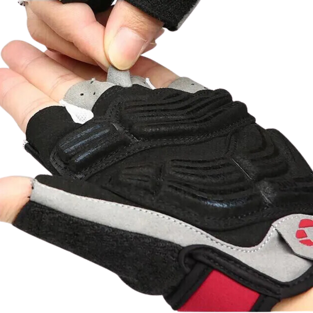 3D gel cykelhandsker med ergonomisk greb og åndbart mesh-stof, optimeret til stødabsorbering og komfort.