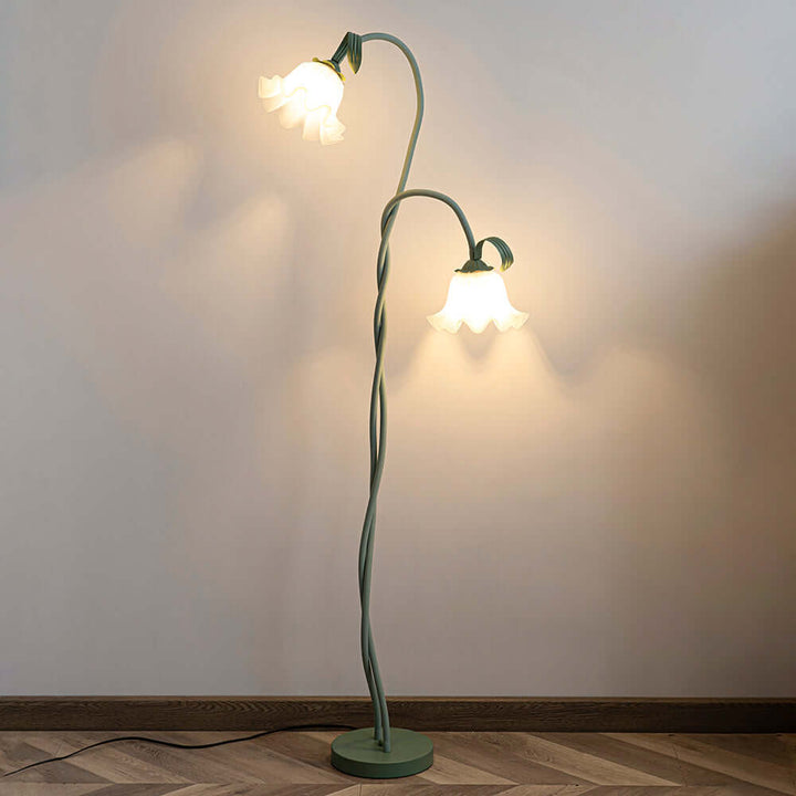Elegant Blomster Gulvlampe i Mat Grøn