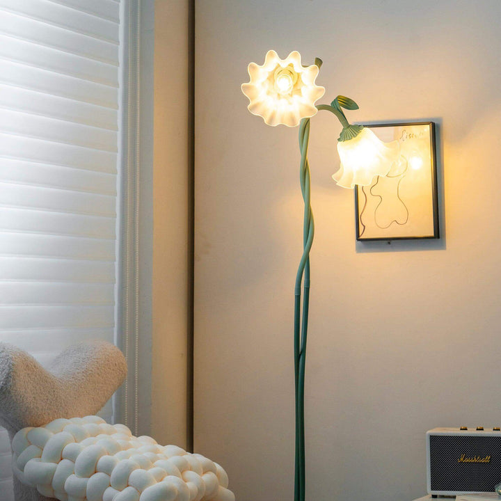 Elegant Blomster Gulvlampe i Mat Grøn