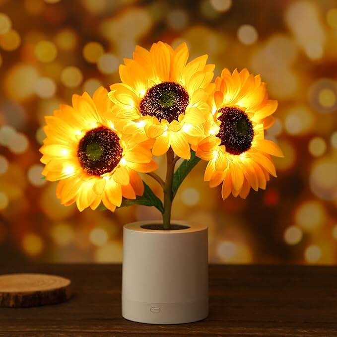 LED Solsikke Lampe - Batteridrevet Bordlampe