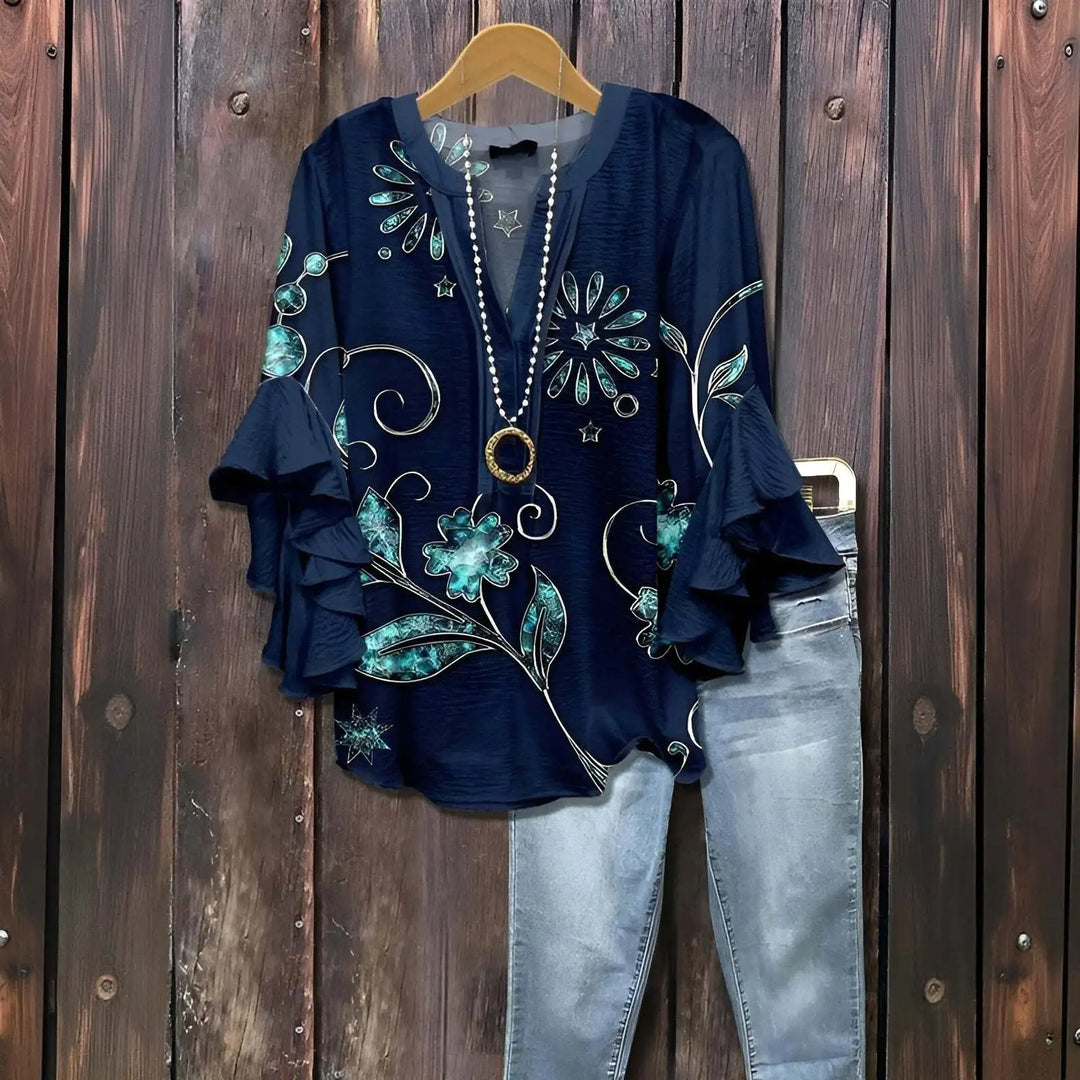 Dame Boheme Bluse med Flæseærmer – Afslappet Komfort og Stil