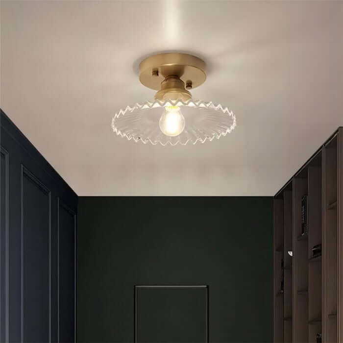 Vintage loftslampe i klart glas med rillede kronblade