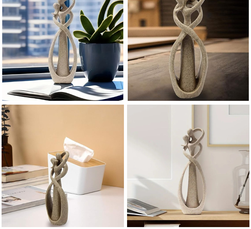 Stilfuld abstrakt skulptur. Kærlighedssymbol og moderne kunst til boligindretning. Ideel som gaveidé.