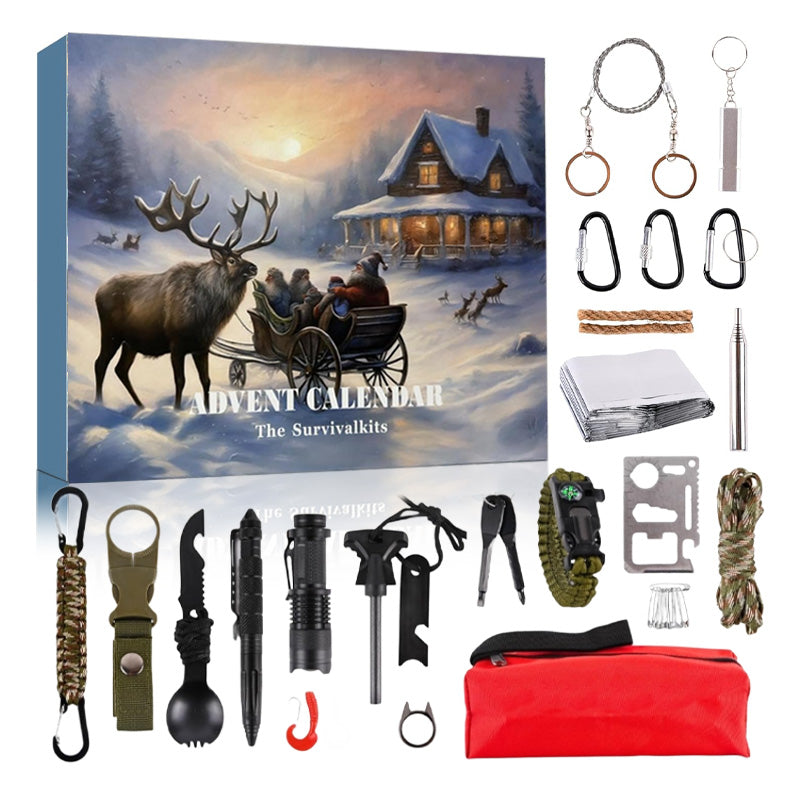 Robust multiværktøj fra overlevelsessæt i adventskalender 2025. Vigtigt outdoorudstyr.