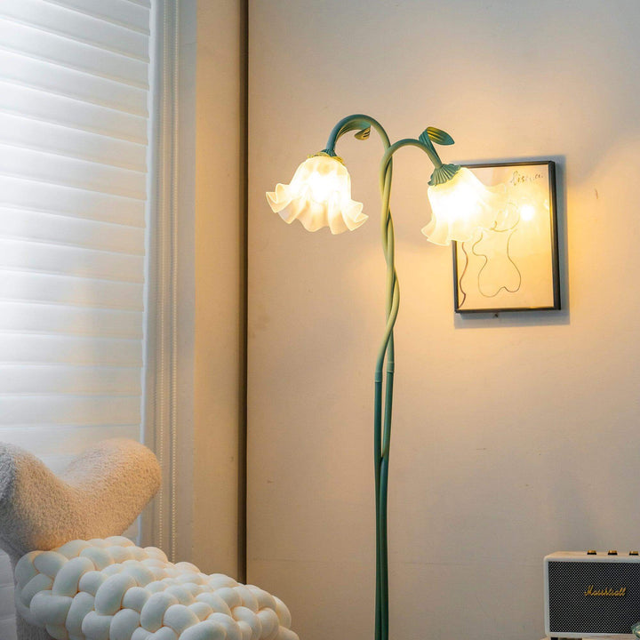 Elegant Blomster Gulvlampe i Mat Grøn