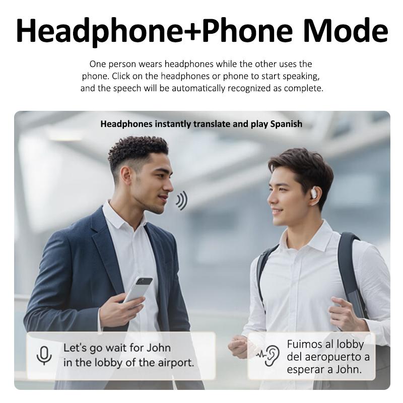 AI oversætter høretelefoner: Trådløse in-ear gadgets for realtids sprogkommunikation og rejse.
