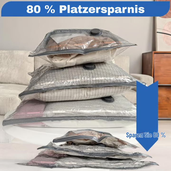 Familie pakker effektivt til ferie med AirSqueeze Pro. Spar plads i kufferter og bagage.