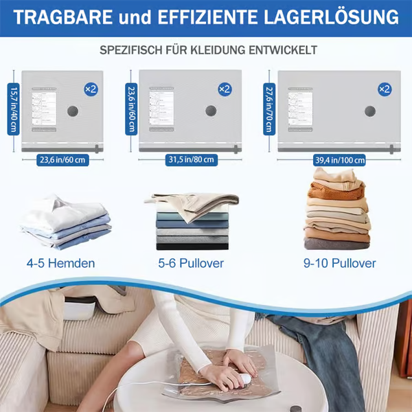 Holdbare vakuumposer til AirSqueeze Pro sættet. Ideelle til pladsbesparende tøjopbevaring.