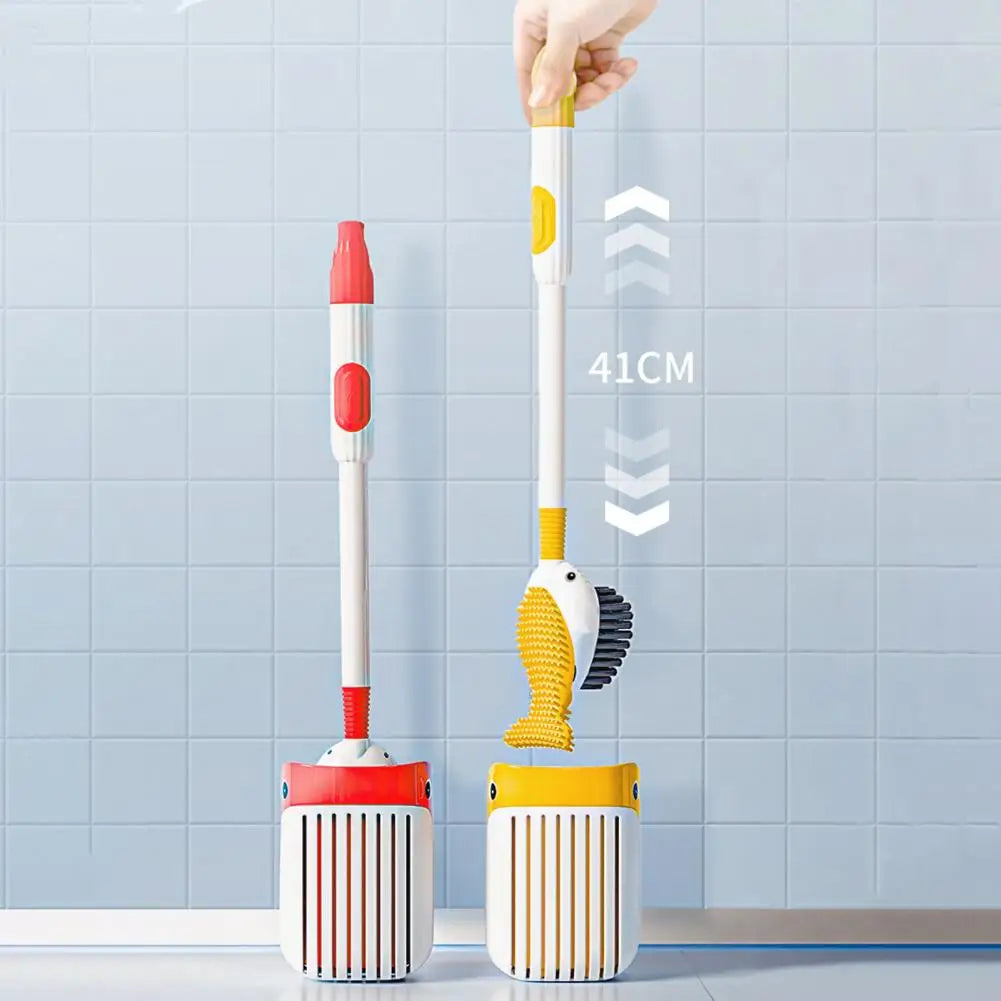 Innovativ 360° silikone toiletbørste med vægmonteret, ventileret holder. Effektiv badeværelses rengøring.