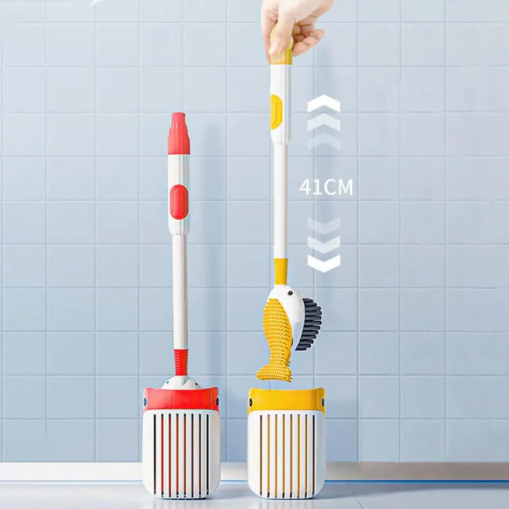 Innovativ 360° silikone toiletbørste med vægmonteret, ventileret holder. Effektiv badeværelses rengøring.