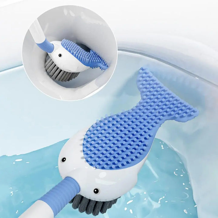 Smart andeformet silikonebørste til dybdegående toilet rengøring. Hygiejnisk ventileret holder.