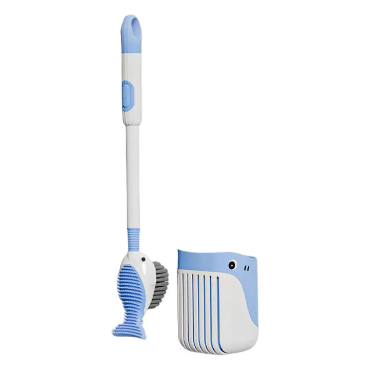 Farverig andeformet toiletbørste med smart design. Silikonebørste og ventileret holder til hjemmeindretning.