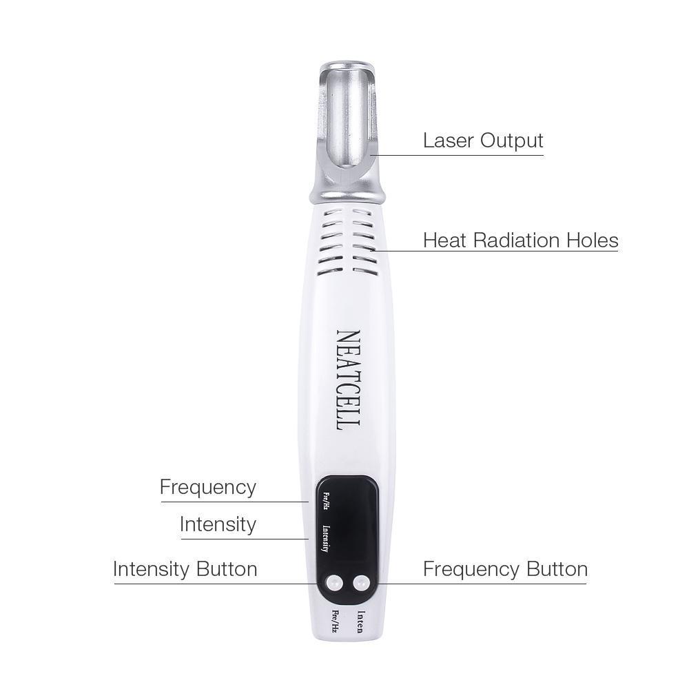 Ergonomisk laserpen designet til præcis pletfjerning og generel hudpleje, let at bruge hjemme.