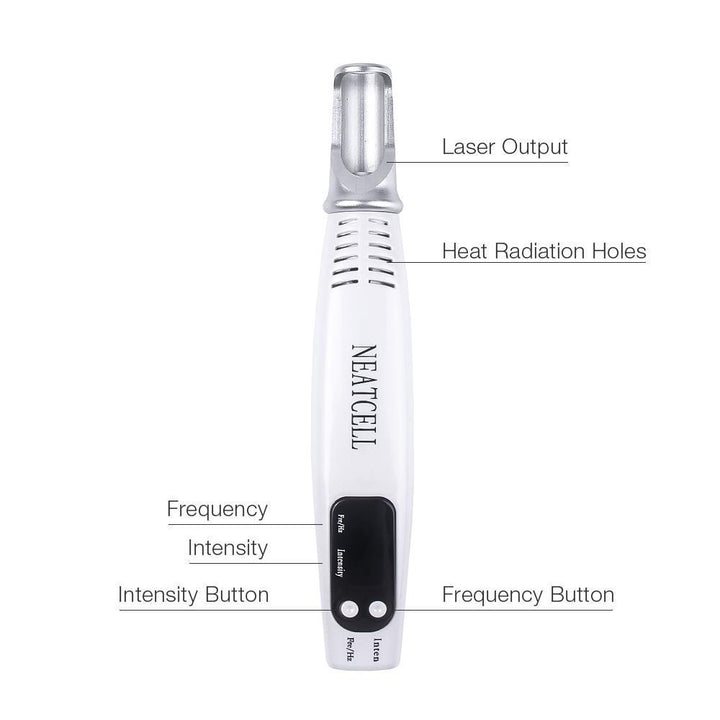 Ergonomisk laserpen designet til præcis pletfjerning og generel hudpleje, let at bruge hjemme.