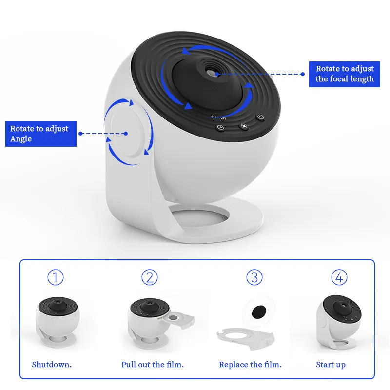 Avanceret stjerneprojektor med natlys, Bluetooth og levende galakse til børneværelset.