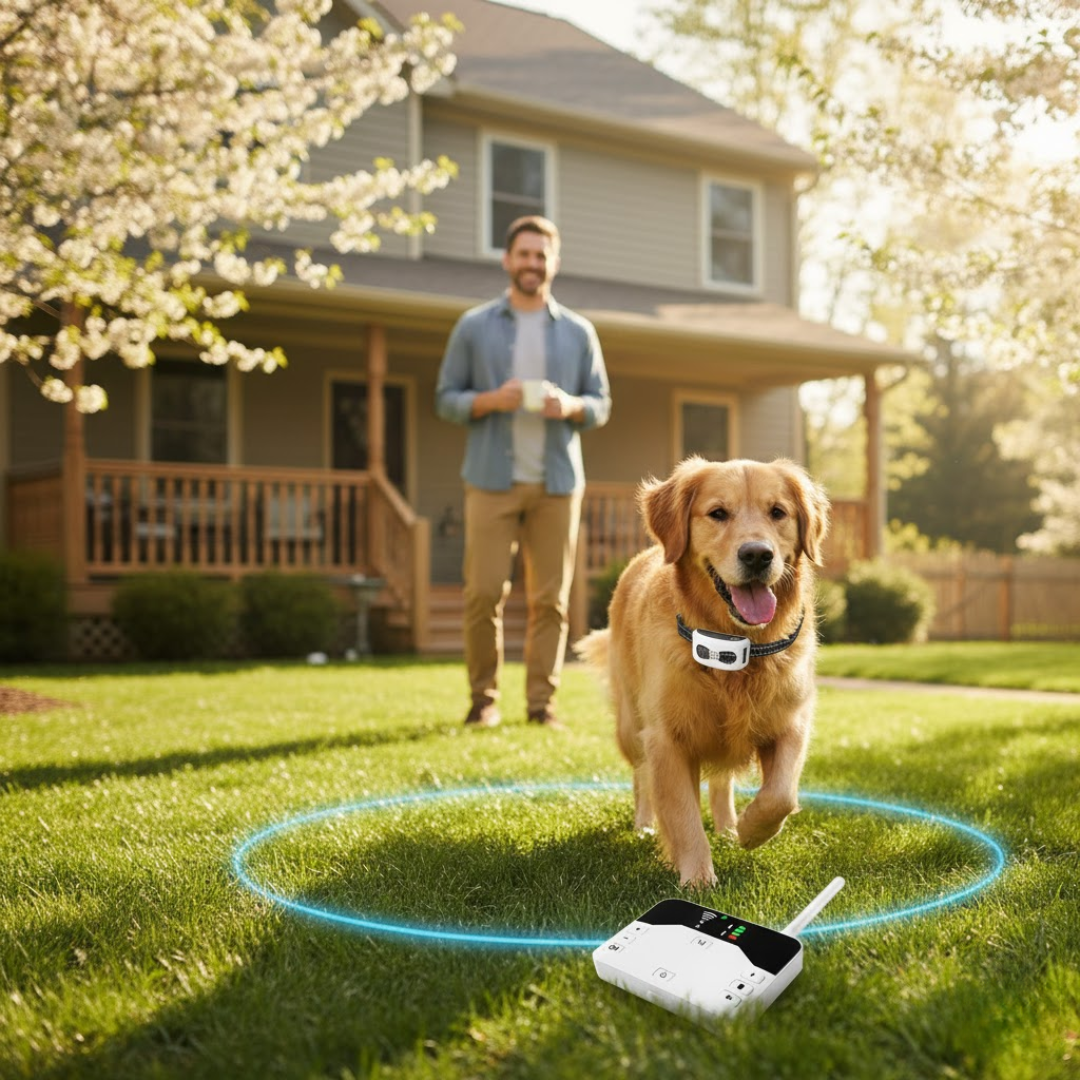 Trådløst hundesystem til nem og effektiv hundetræning; giver kontrol over din hunds område.