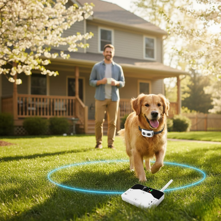 Trådløst hundesystem til nem og effektiv hundetræning; giver kontrol over din hunds område.