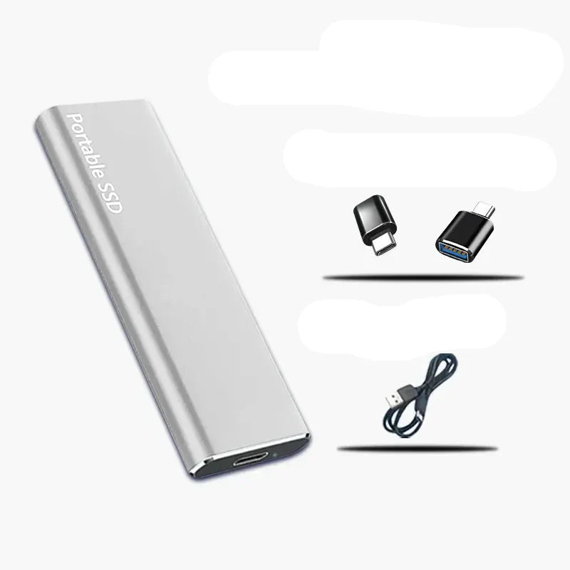 Håndholdt bærbar 4TB ekstern SSD harddisk. Kompakt størrelse med massiv lagerplads og hurtig USB-C hastighed.