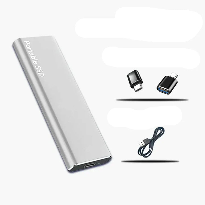 Håndholdt bærbar 4TB ekstern SSD harddisk. Kompakt størrelse med massiv lagerplads og hurtig USB-C hastighed.