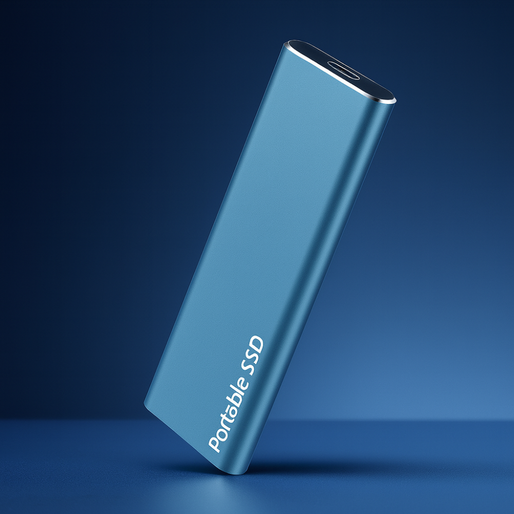 Bærbar ekstern SSD harddisk i aluminium. Lynhurtig dataoverførsel via USB-C til Mac & Windows.