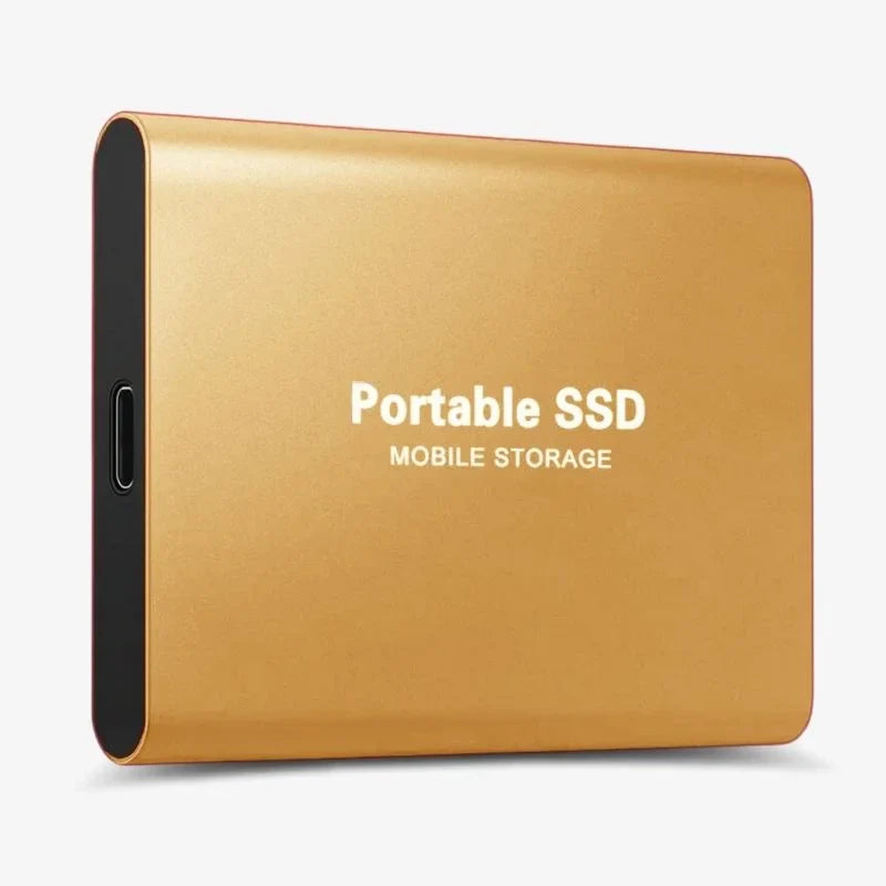 Robust bærbar SSD i stilrent aluminium, ideel til sikker digital backup og filoverførsel.