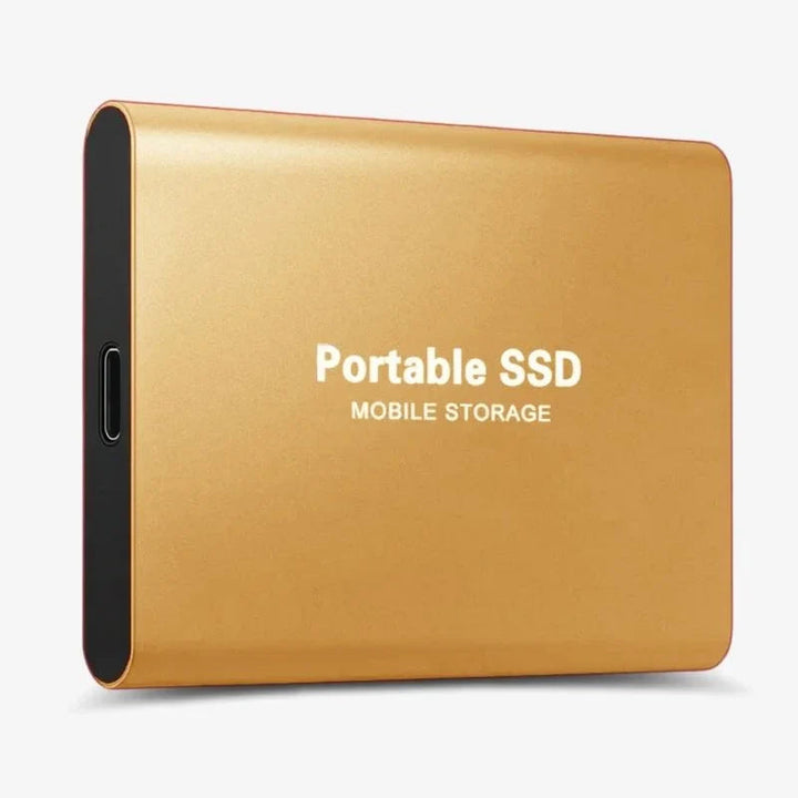 Robust bærbar SSD i stilrent aluminium, ideel til sikker digital backup og filoverførsel.