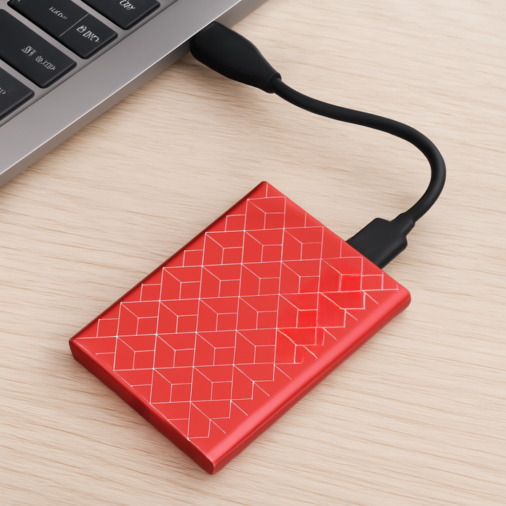 Komplet sæt: Bærbar ekstern SSD og USB-C kabel for øjeblikkelig hurtig datalagring.