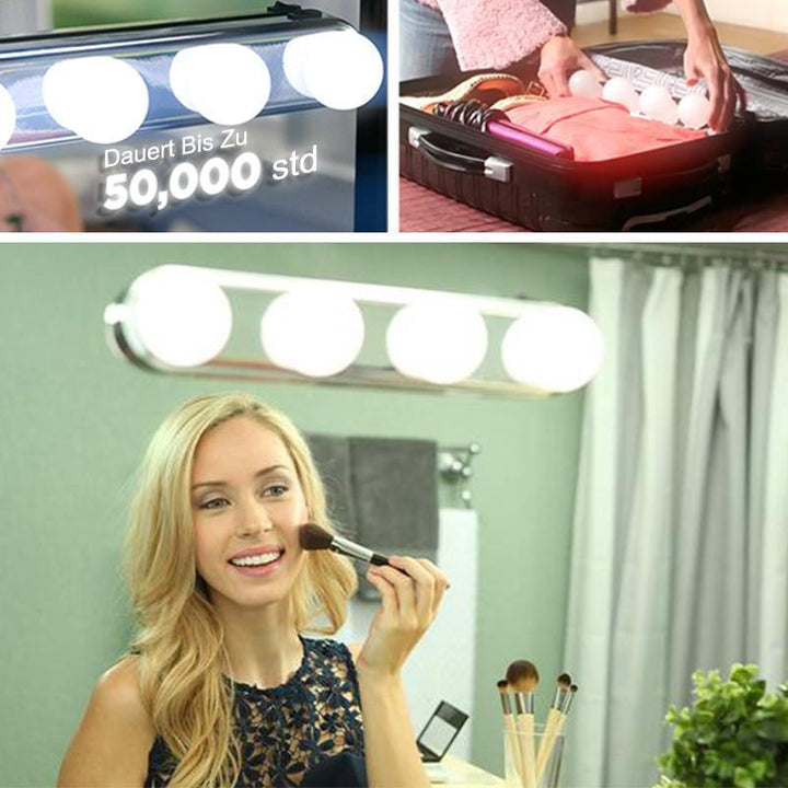 Kompakt LED makeuplampe med justerbart lys for optimal ansigtsbelysning til makeup. USB-opladning.