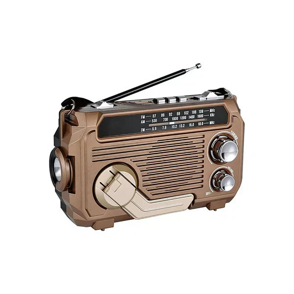 Bærbar nødradio med solceller og håndsving. Ideel AM/FM radio med indbygget LED lygte til udendørs og nødsituationer.