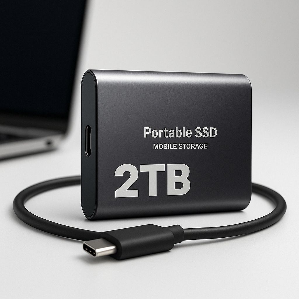 Bærbar SSD harddisk for lynhurtig datalagring. Perfekt til PC, laptop & hurtig filoverførsel.