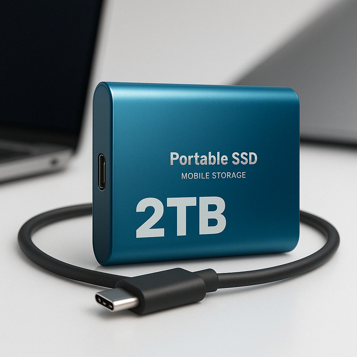 Ekstern lynhurtig SSD til backup og hurtig filoverførsel af digitale data på PC og laptop.