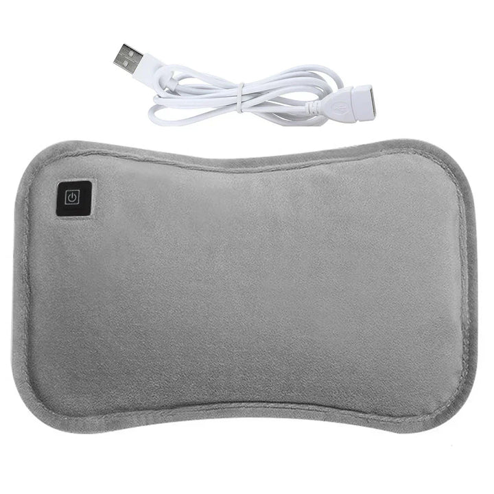 Hyggelig varmepude i vintermiljø. Genopladelig USB-varmepude for ultimativ komfort og smertelindring.