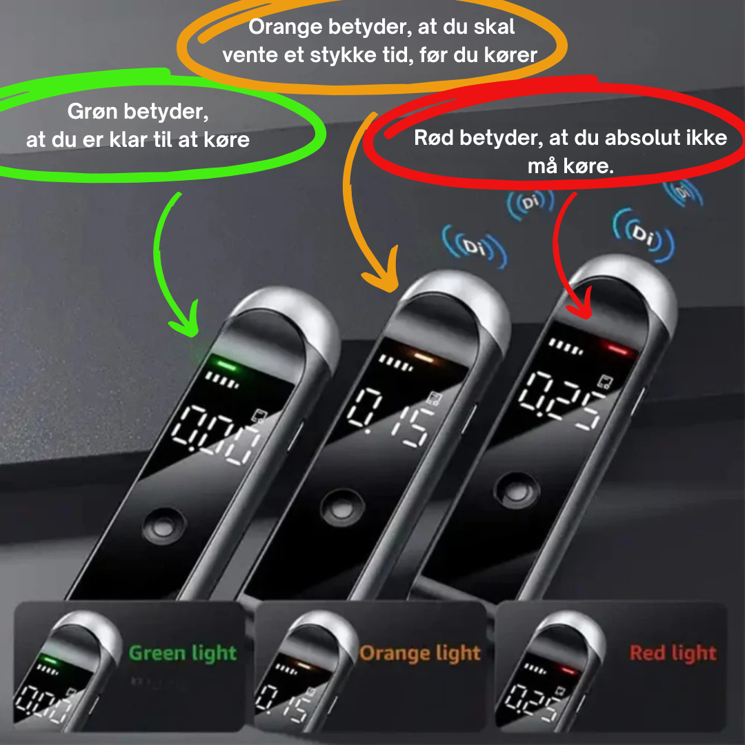 Bærbart Digitalt Alkometer, viser promille. Vigtigt redskab for bilister.