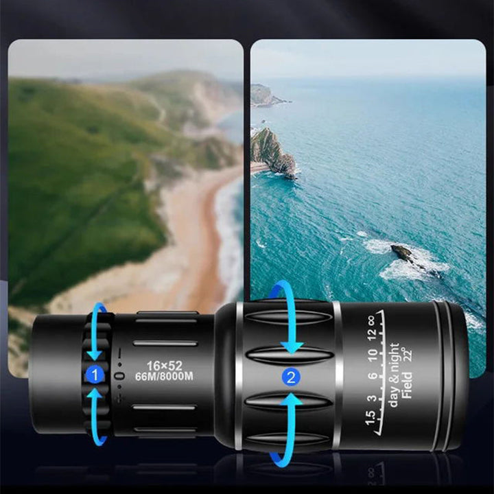 Bærbart teleskop med smartphone adapter for nem optagelse af natur og fugle.