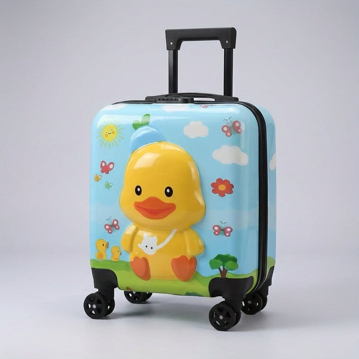 Farverig børne håndbagage kuffert, den perfekte trolley til sjove og problemfrie rejser med små børn.