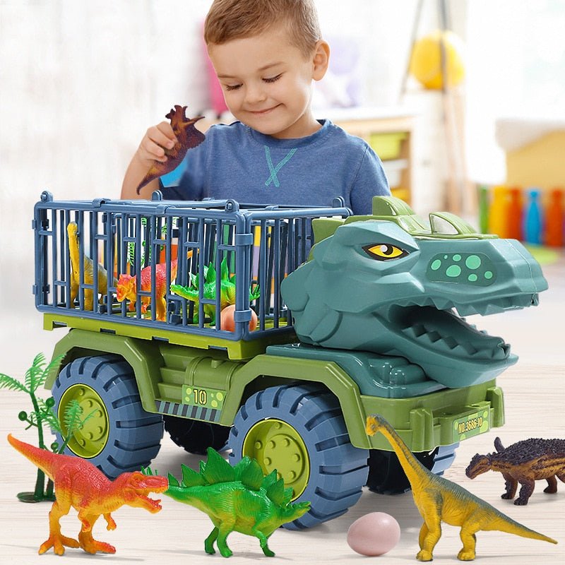 Børn leger med udforskningskøretøj og dinosaurfigurer fra eventyrsættet, klar til spændende dinosaur leg.