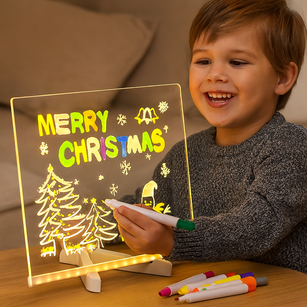 Børns LED-tegnebræt til kreativ tegning og læring for børn 7-11 år. Ideel gave, pædagogisk legetøj.