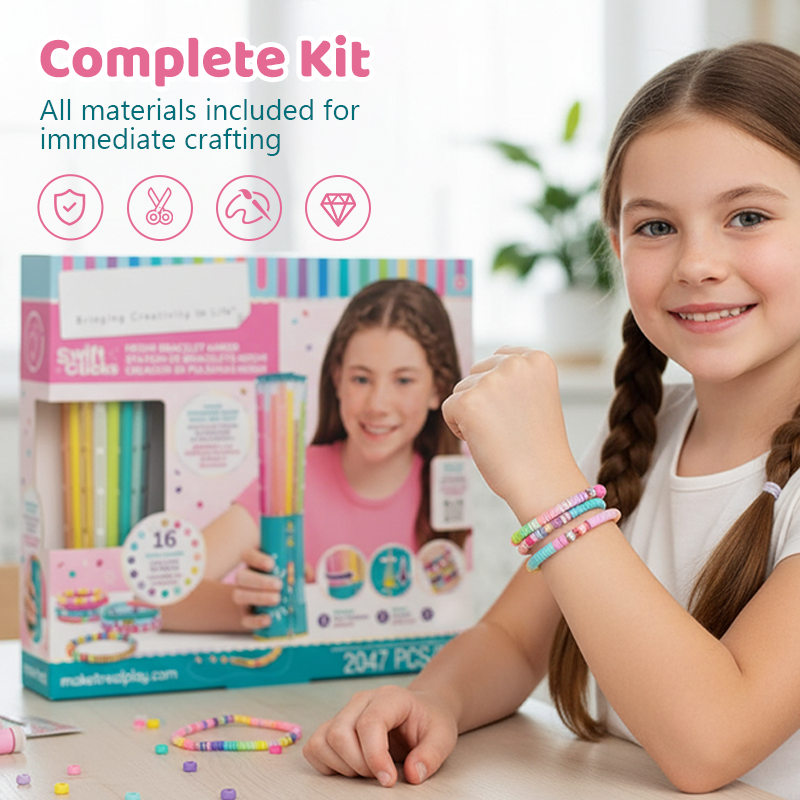 Komplet kreativt Perlesæt til børn, med stort udvalg af perler og tilbehør til håndarbejde.