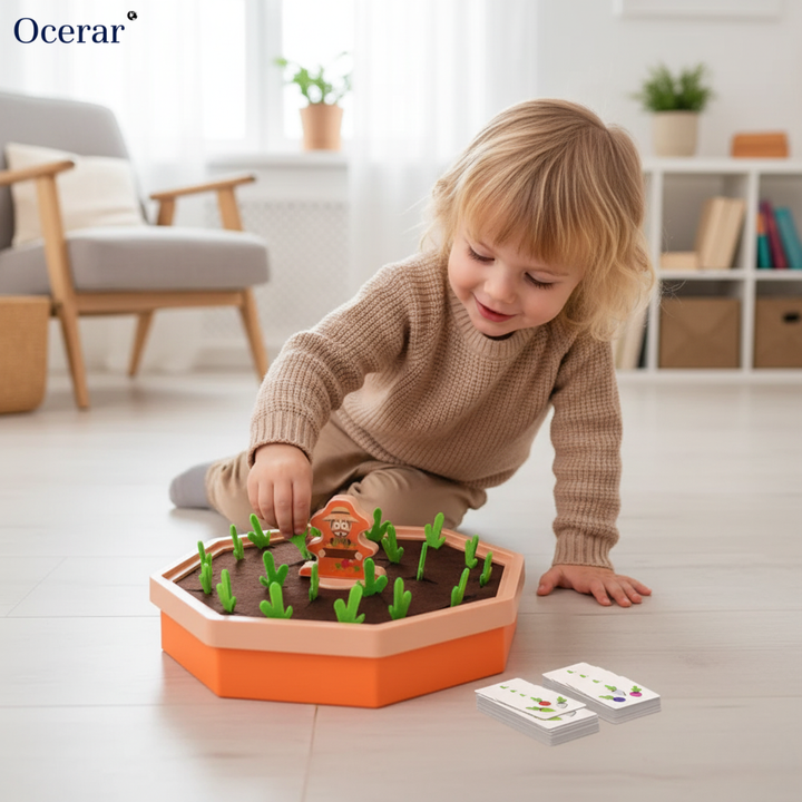 Børns PlayPatch magnetisk gulerodsspil med træbræt. Pædagogisk legetøj for finmotorik og logisk tænkning.